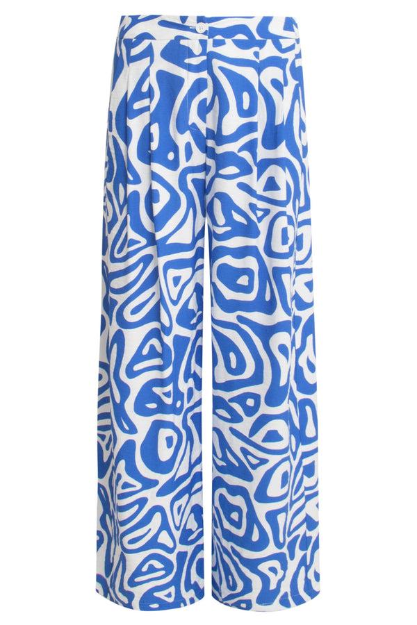 Smashed Lemon 25004 Wijde Broek Met Te Abstracte Print | Cobalt Blue-White