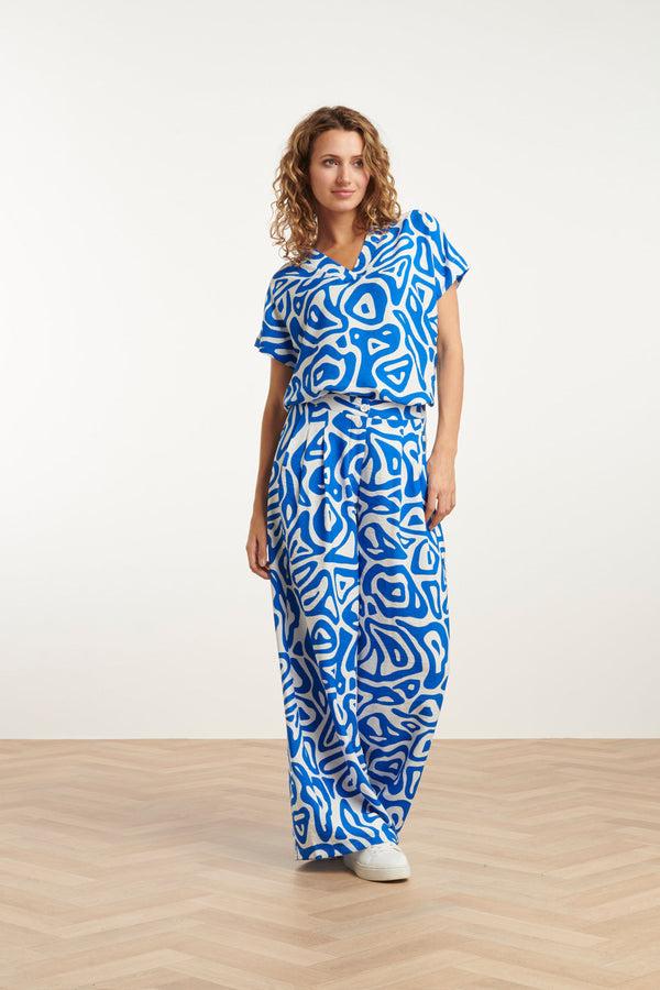 smashed lemon 25004 Wijde Broek Met Te Abstracte Print | Cobalt Blue-White