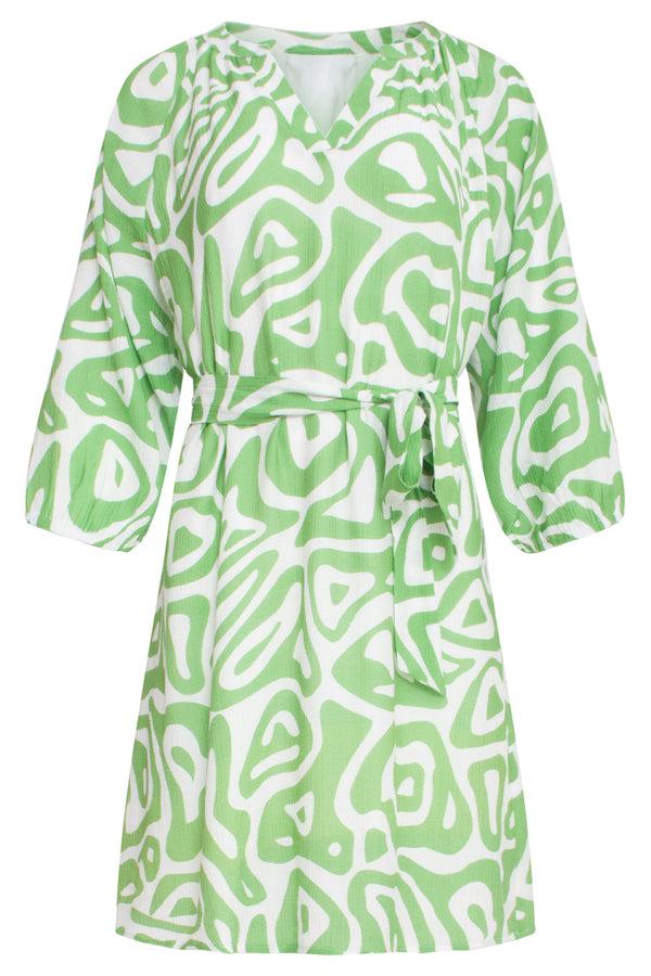 Smashed Lemon 25005 Crinkle Jurk Met Lichtte Abstracte Print | Light Green-White