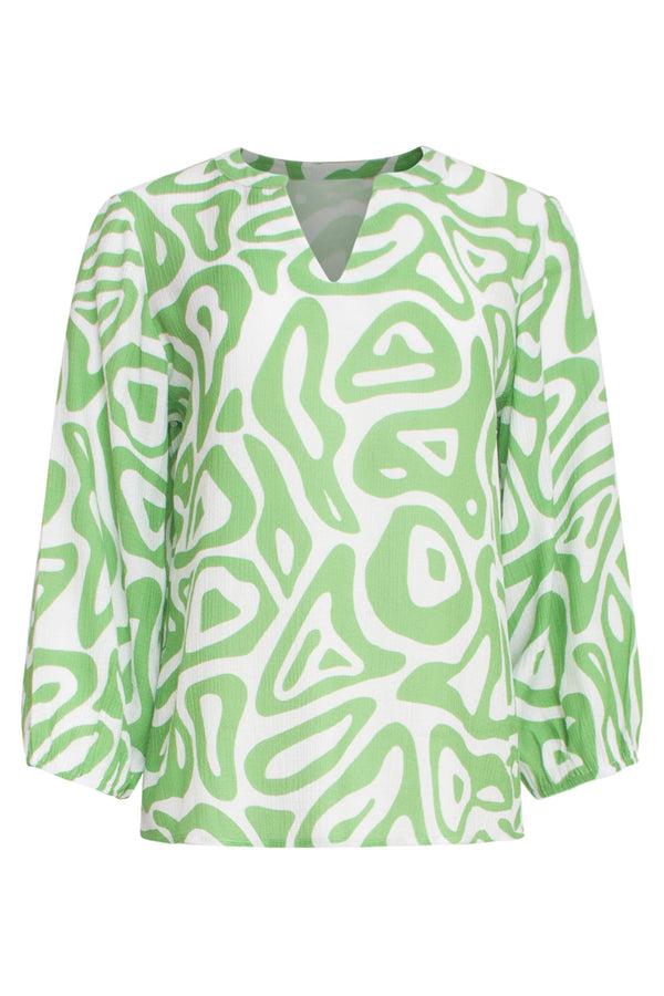 Smashed Lemon 25006 Crinkle Top Met Lichtte Abstracte Print | Light Green-White
