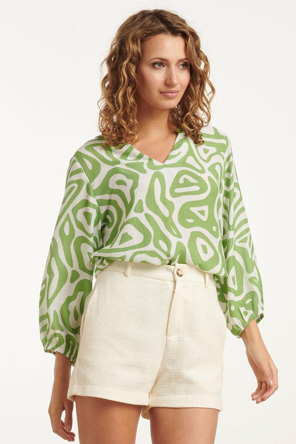 Smashed Lemon 25006 Crinkle Top Met Lichtte Abstracte Print | Light Green-White