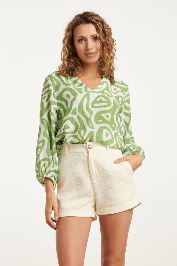 smashed lemon 25006 Crinkle Top Met Lichtte Abstracte Print | Light Green-White