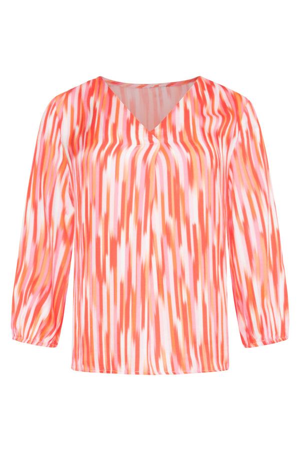 Smashed Lemon 25008 Gestreepte V-Hals Satijn Top | Red-Multicolour