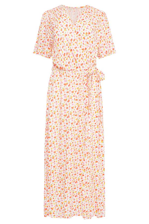 Smashed Lemon 25009 V- Hals Maxi Jurk Met Polka Dot Print | White-Multicolour