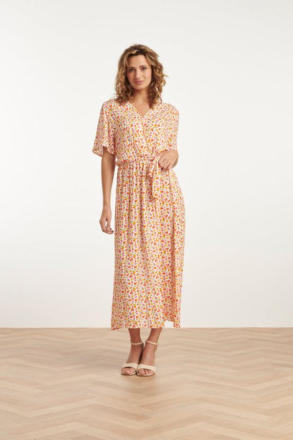 smashed lemon 25009 V- Hals Maxi Jurk Met Polka Dot Print | White-Multicolour