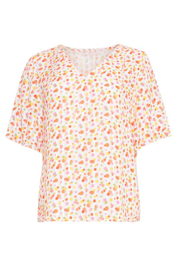 Smashed Lemon 25010 V-Hals Top Met Polka Dot Print | White-Multicolour