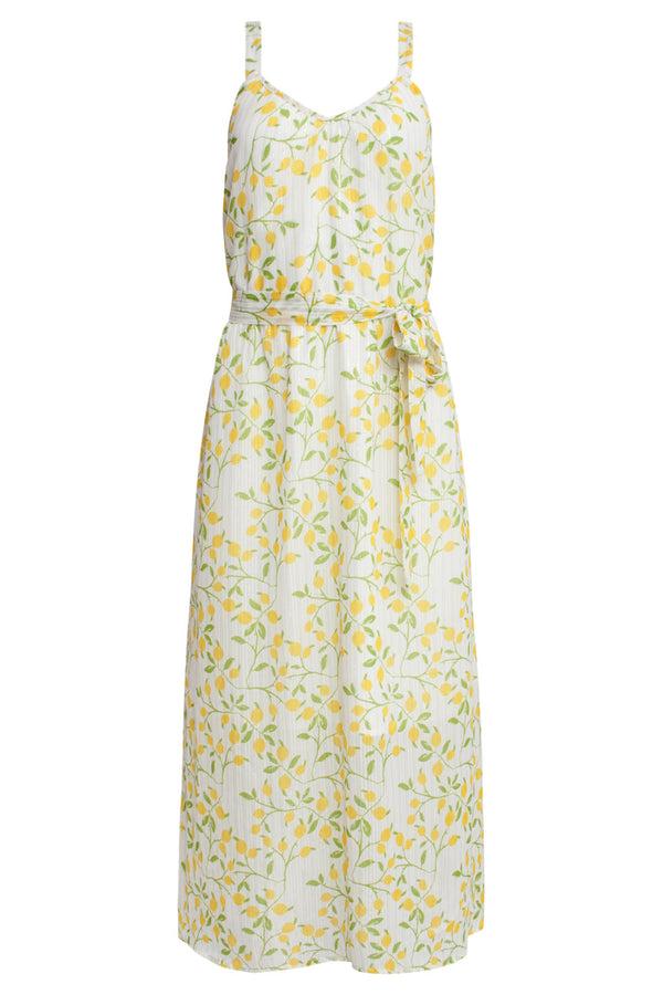 Smashed Lemon 25011 Midi Strappy Jurk Met Citroenprint | White-Multicolour