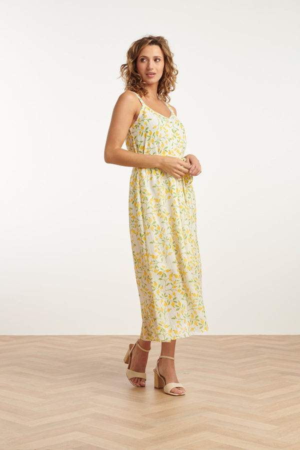Smashed Lemon 25011 Midi Strappy Jurk Met Citroenprint | White-Multicolour