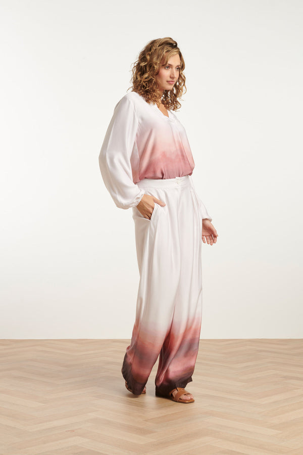 Smashed Lemon 25018 Wide Leg Broekvintage Mauve Ombre | Off White-Old Pink