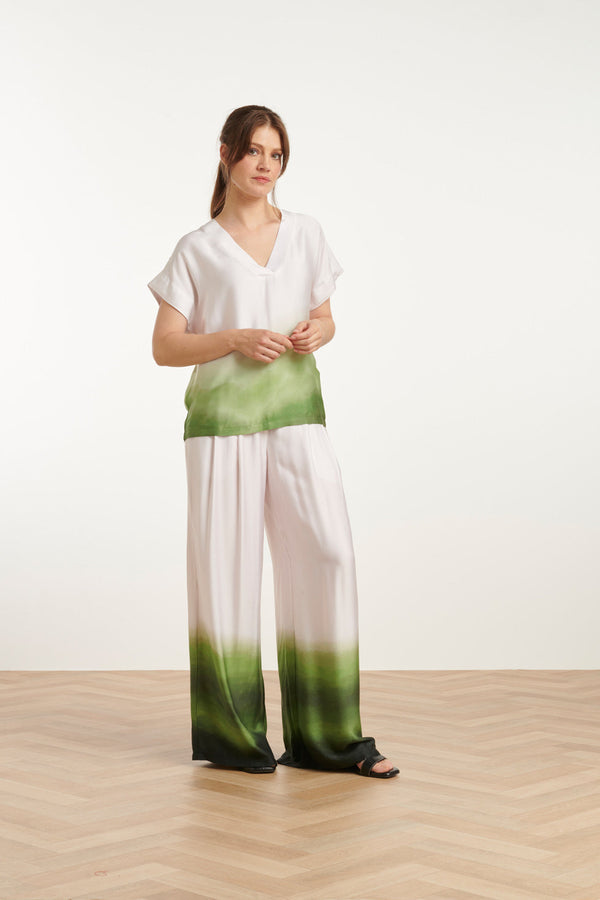Smashed Lemon 25019 Wide Leg Broekhelder Mauve Donker | Off White-Light Green