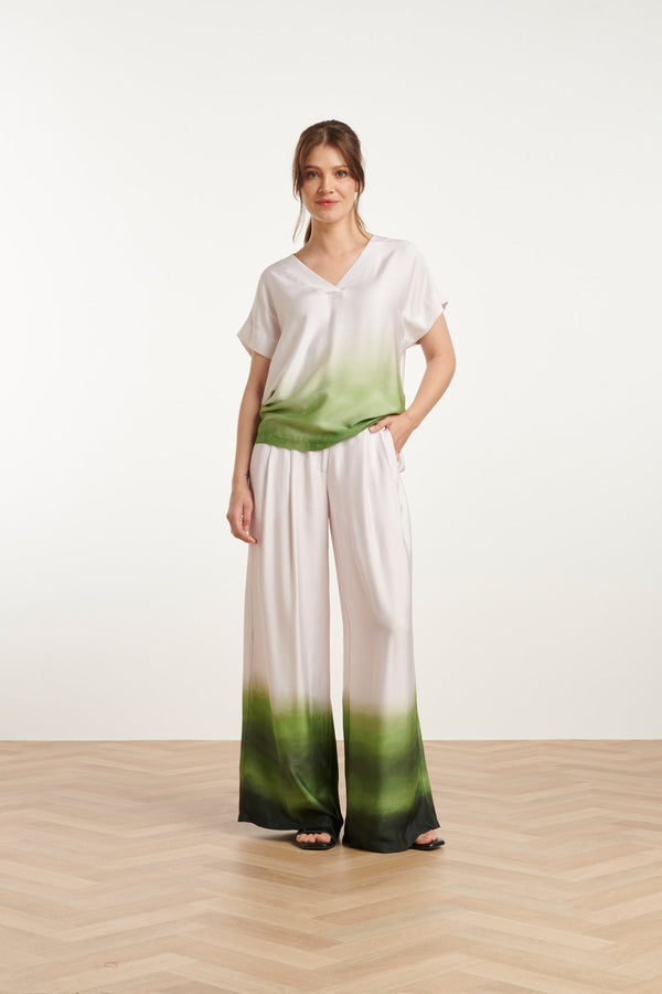 smashed lemon 25019 Wide Leg Broekhelder Mauve Donker | Off White-Light Green