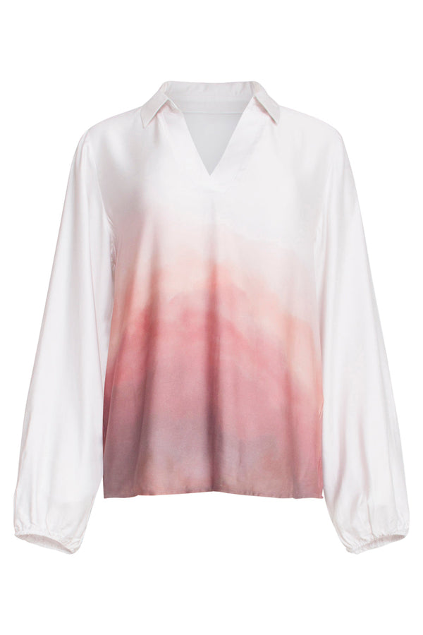 Smashed Lemon 25020 Top Met Kraagvintage Mauve Ombre Print | Off White-Old Pink