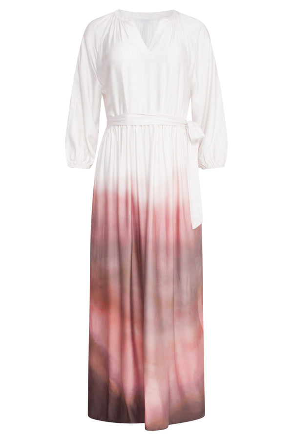 Smashed Lemon 25021 Maxi Jurk Met Vintage Mauve Ombre Print | Off White-Old Pink