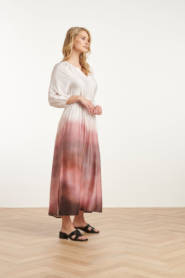 Smashed Lemon 25021 Maxi Jurk Met Vintage Mauve Ombre Print | Off White-Old Pink