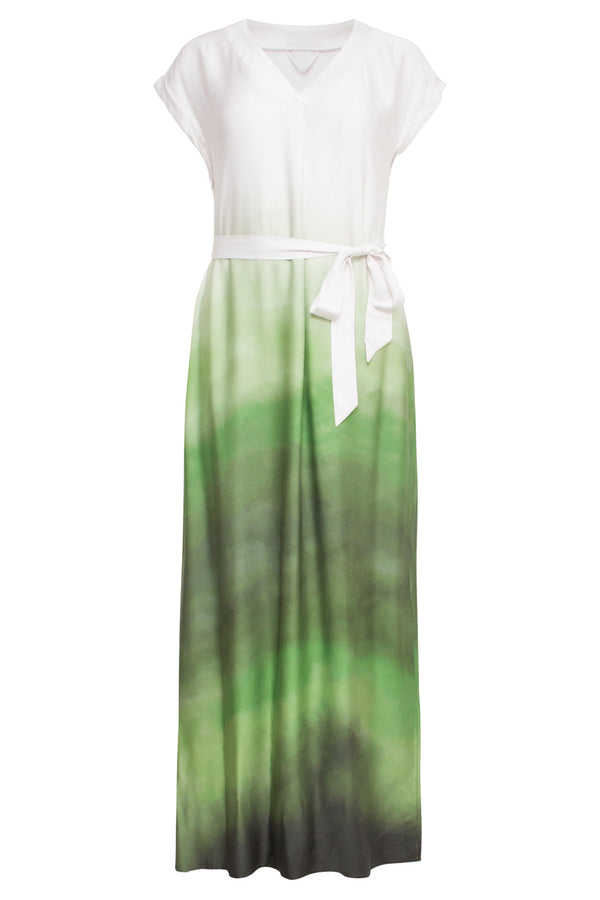 Smashed Lemon 25024 Midi Jurk Met V-Paneelombre Print – | Off White-Light Green