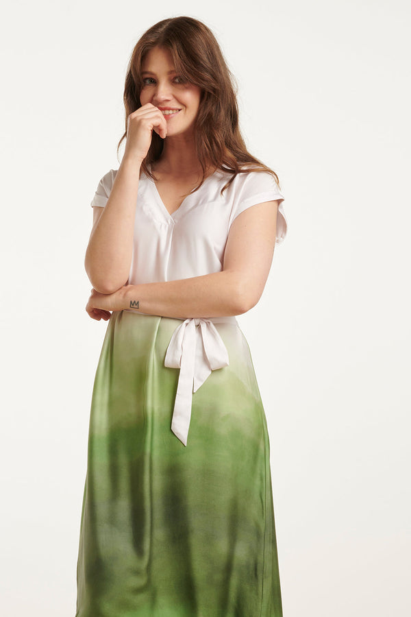 Smashed Lemon 25024 Midi Jurk Met V-Paneelombre Print – | Off White-Light Green