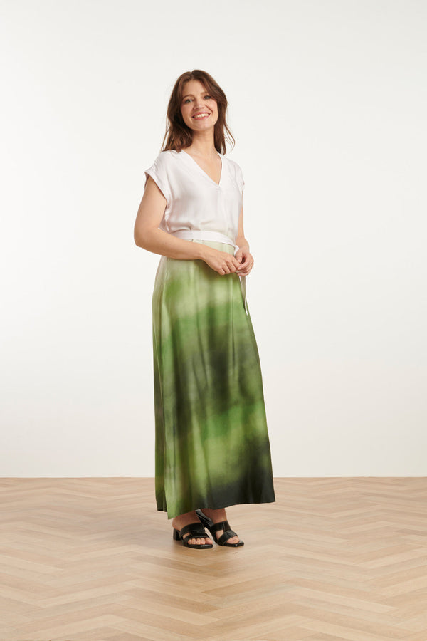 Smashed Lemon 25024 Midi Jurk Met V-Paneelombre Print – | Off White-Light Green