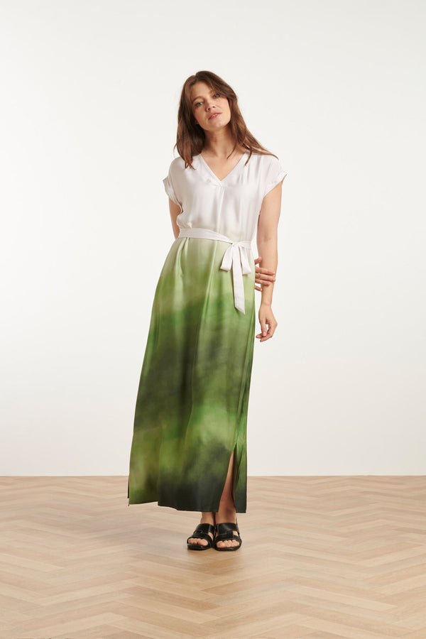 smashed lemon 25024 Midi Jurk Met V-Paneelombre Print – | Off White-Light Green