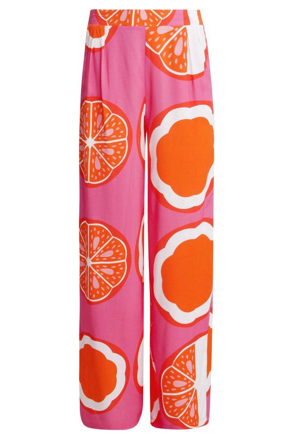 Smashed Lemon 25027 Wide-Leg Broek Met Fruitprint | Pink-Multicolour