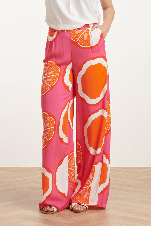 Smashed Lemon 25027 Wide-Leg Broek Met Fruitprint | Pink-Multicolour