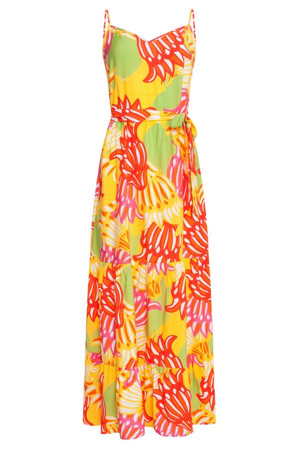 Smashed Lemon 25029 Felgede Maxi Jurk Met Bloemenprint | Muticolour