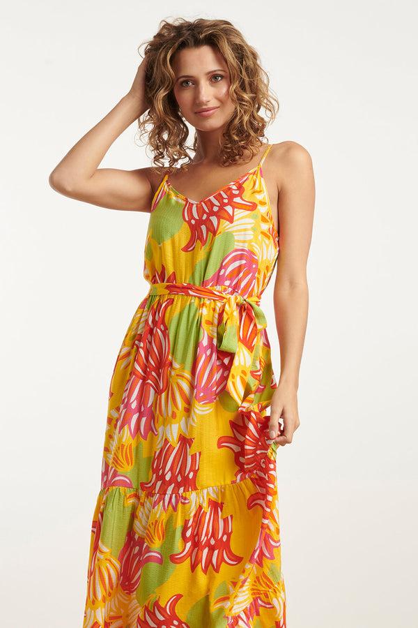 Smashed Lemon 25029 Felgede Maxi Jurk Met Bloemenprint | Muticolour