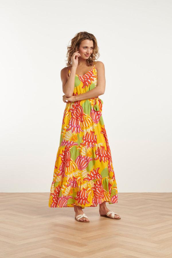 Smashed Lemon 25029 Felgede Maxi Jurk Met Bloemenprint | Muticolour