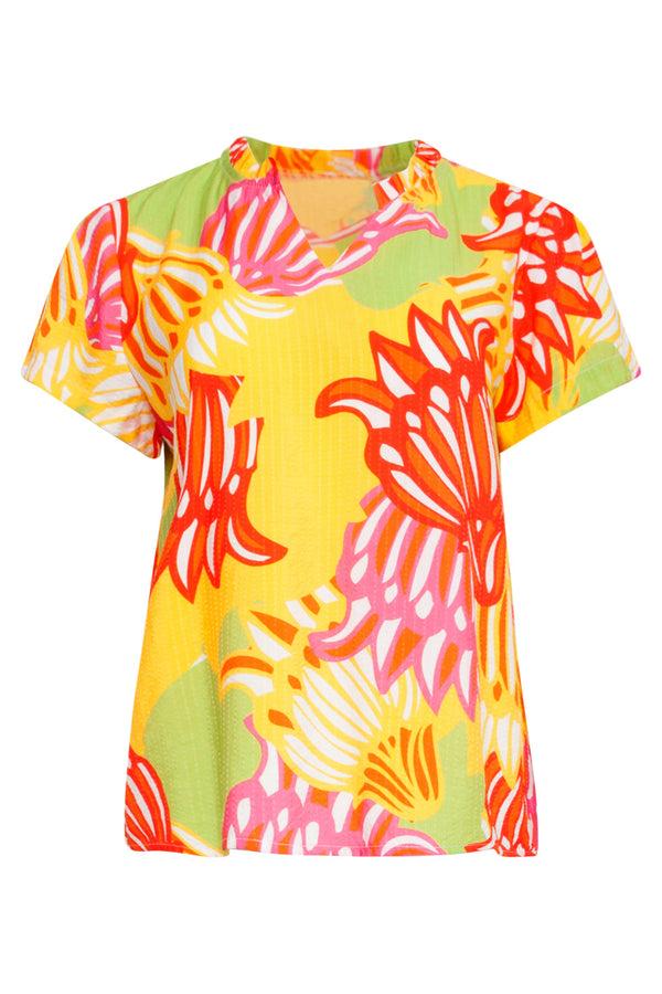Smashed Lemon 25030 V-Hals Top Met Fel Rijke Bloemenprint | Muticolour