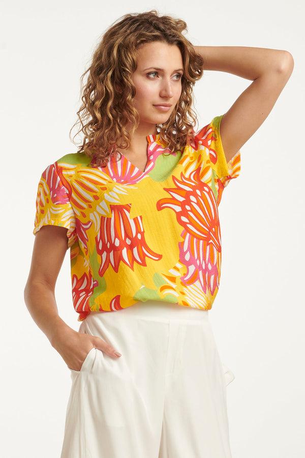 Smashed Lemon 25030 V-Hals Top Met Fel Rijke Bloemenprint | Muticolour