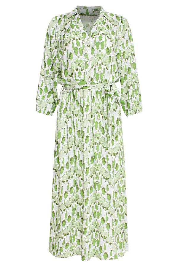 Smashed Lemon 25032 V-Hals Midi Jurk Met Slangenprint | White-Light Green