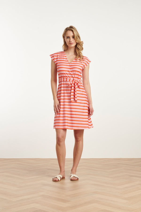 Smashed Lemon 25037 V-Hals Overlapped Korte Jurk Met Grafische Dots | Muticolour