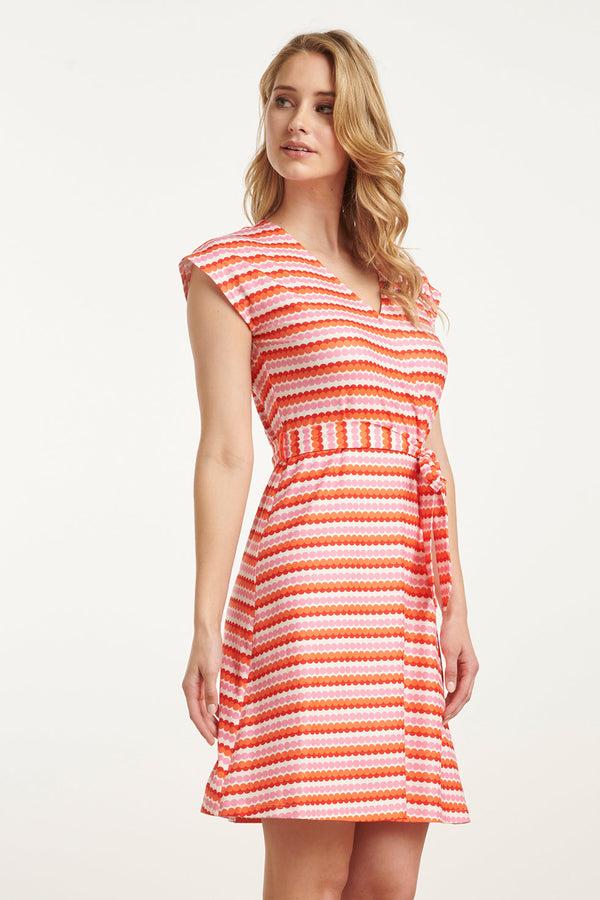 Smashed Lemon 25037 V-Hals Overlapped Korte Jurk Met Grafische Dots | Muticolour