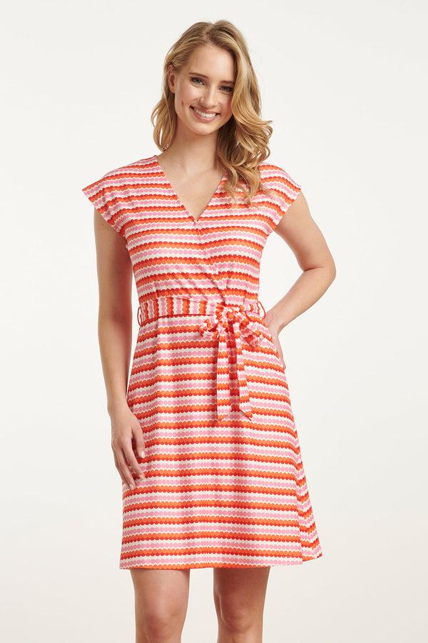 smashed lemon 25037 V-Hals Overlapped Korte Jurk Met Grafische Dots | Muticolour