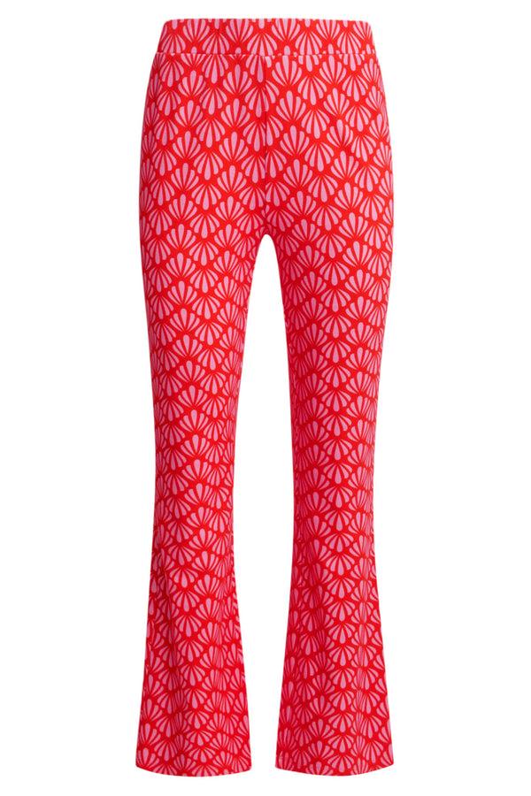 Smashed Lemon 25041 Flared Leggings Met Schelpenprint | Red-Pink