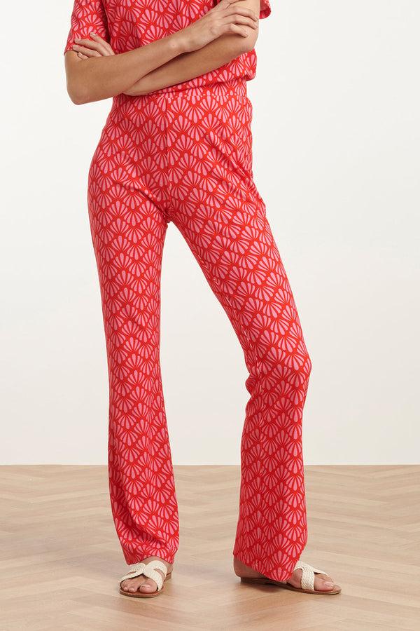 Smashed Lemon 25041 Flared Leggings Met Schelpenprint | Red-Pink