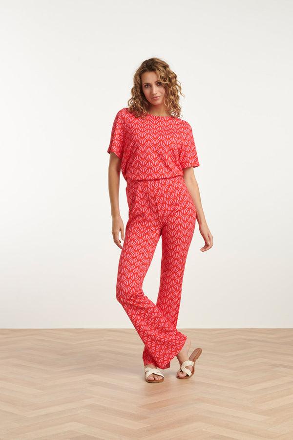 smashed lemon 25041 Flared Leggings Met Schelpenprint | Red-Pink smashed lemon 25041 Flared Leggings Met Schelpenprint | Red-Pink