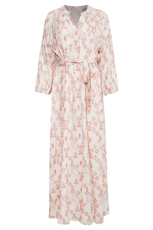 Smashed Lemon 25042 Lichte Maxi Jurk Met V-Halsaztec Print-Nude Tinten | Sand-Multicolour