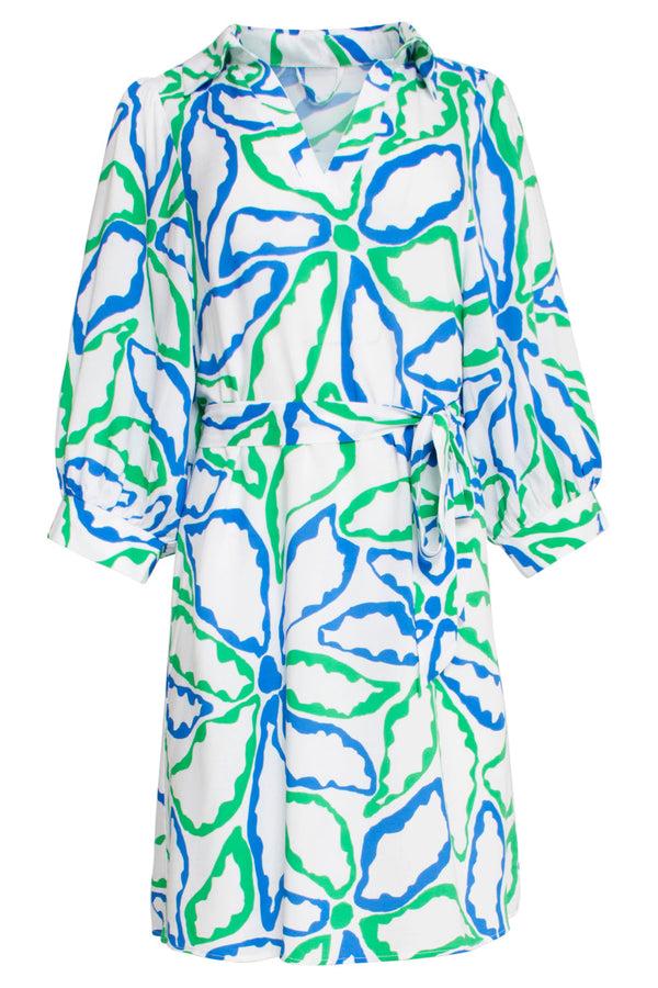 Smashed Lemon 25052 Korte Jurk Met Kraaggrafisch Bloemenprintcobalt | Cobalt-Green