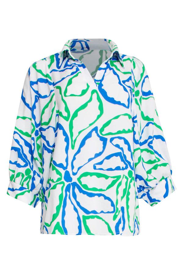 Smashed Lemon 25053 Te Top Met V-Halskobalt Bloemenprint | Cobalt-Green