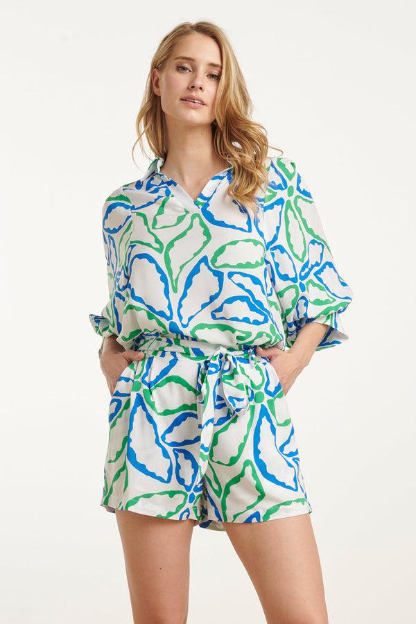 smashed lemon 25053 Te Top Met V-Halskobalt Bloemenprint | Cobalt-Green smashed lemon 25053 Te Top Met V-Halskobalt Bloemenprint | Cobalt-Green