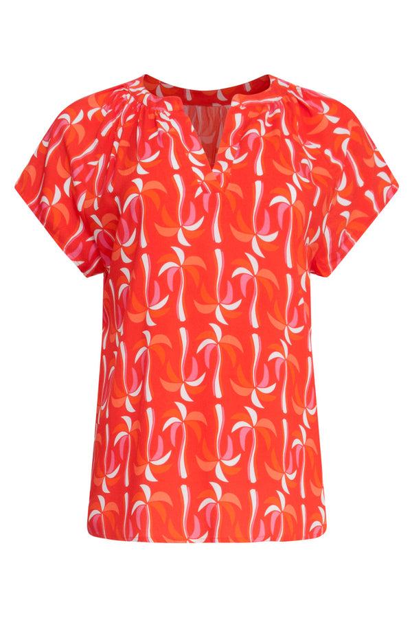 Smashed Lemon 25055 Top Met V-Halspalmprint | Red-Multicolour