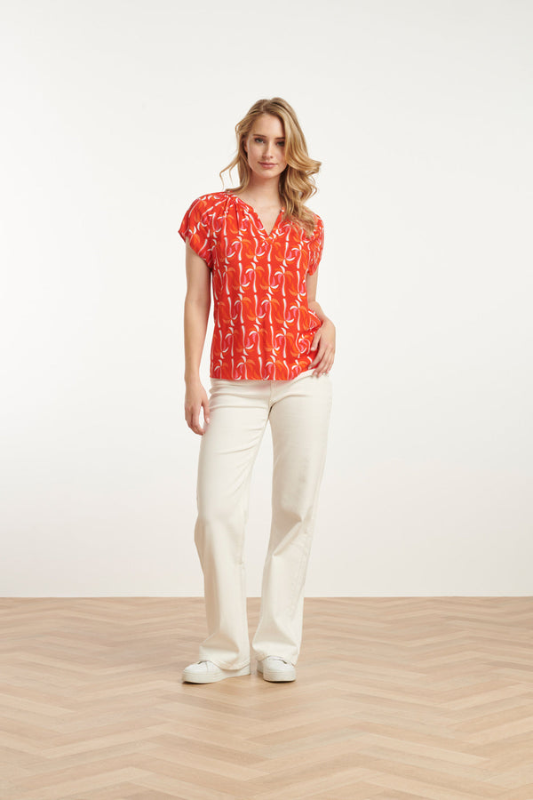 Smashed Lemon 25055 Top Met V-Halspalmprint | Red-Multicolour