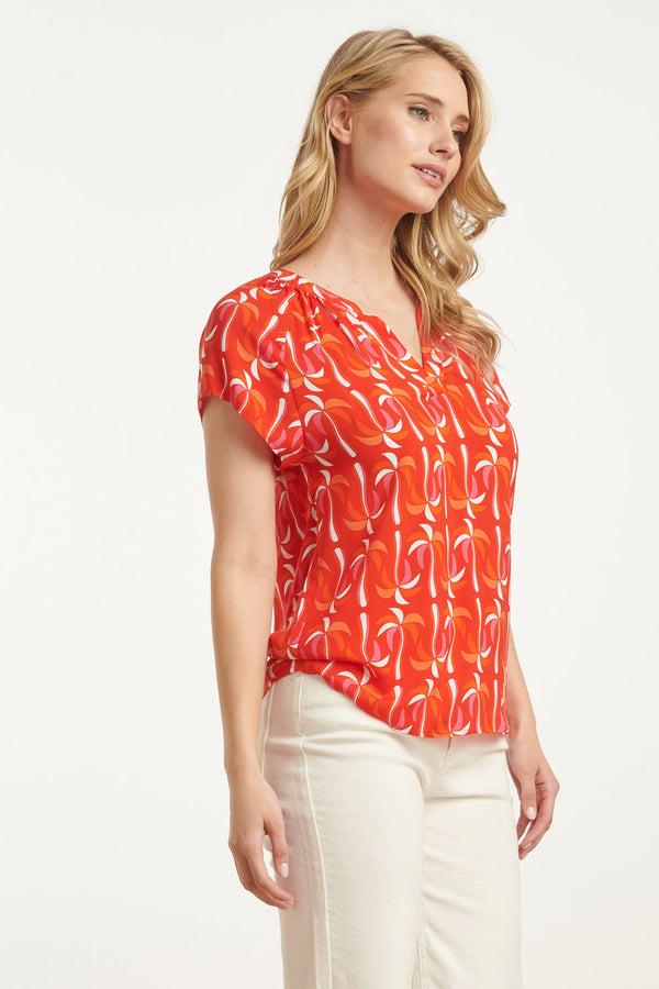 Smashed Lemon 25055 Top Met V-Halspalmprint | Red-Multicolour