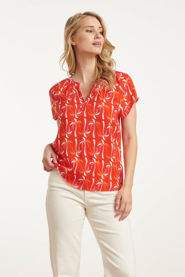 smashed lemon 25055 Top Met V-Halspalmprint | Red-Multicolour