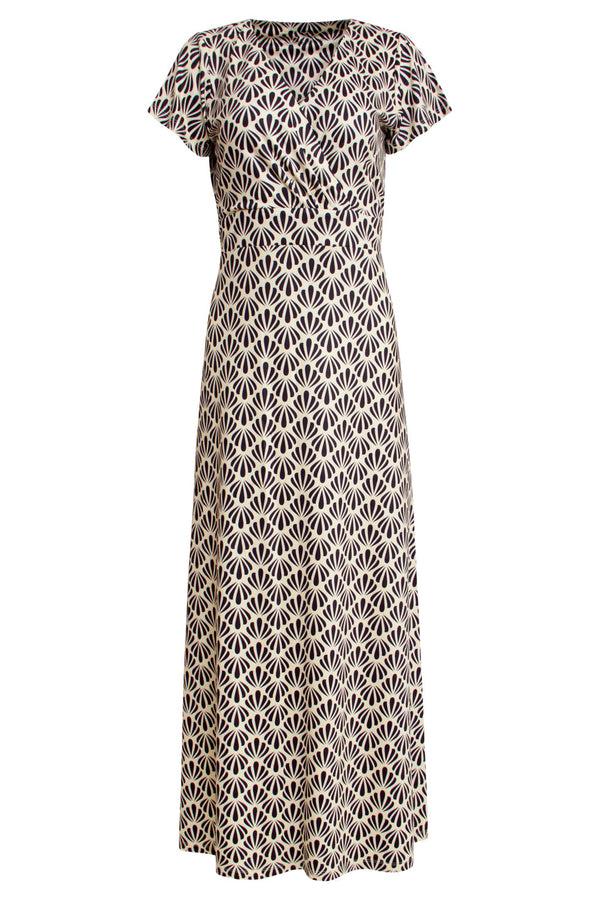 Smashed Lemon 25063 E Schelpenprint Maxi-Jurk | Offwhite-Black