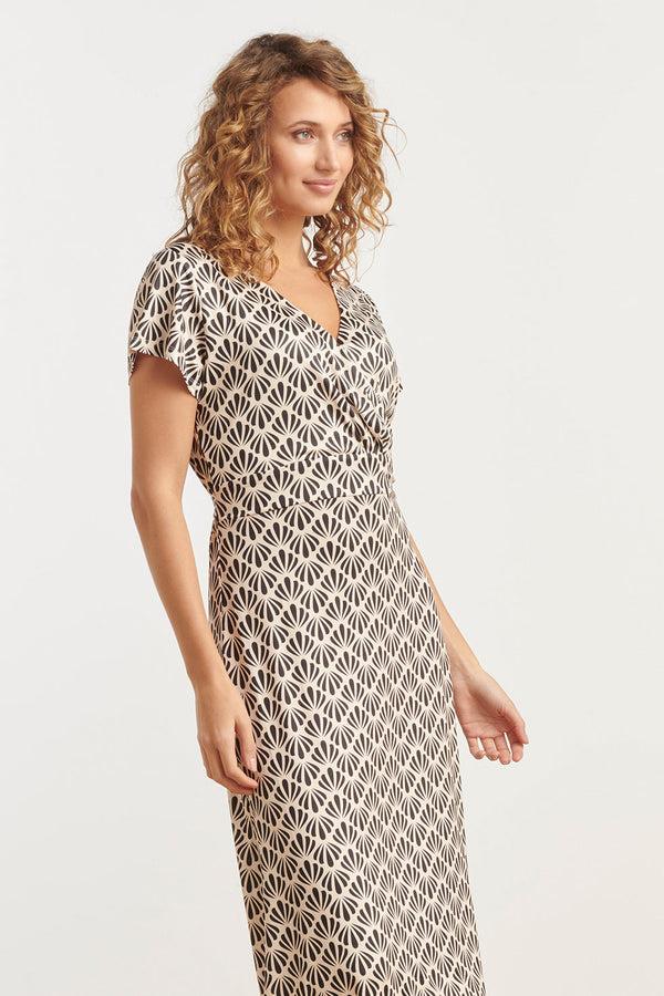 Smashed Lemon 25063 E Schelpenprint Maxi-Jurk | Offwhite-Black