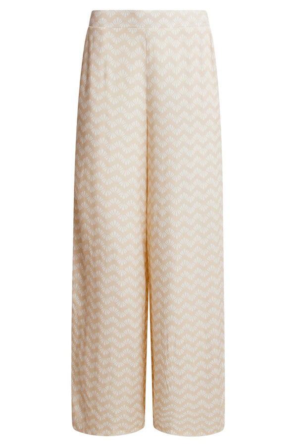 Smashed Lemon 25064 Wijde Broek Met Schelp Zigzagprint | Sand-White