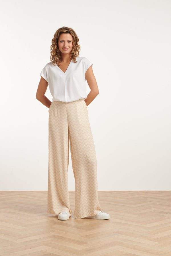 smashed lemon 25064 Wijde Broek Met Schelp Zigzagprint | Sand-White smashed lemon 25064 Wijde Broek Met Schelp Zigzagprint | Sand-White