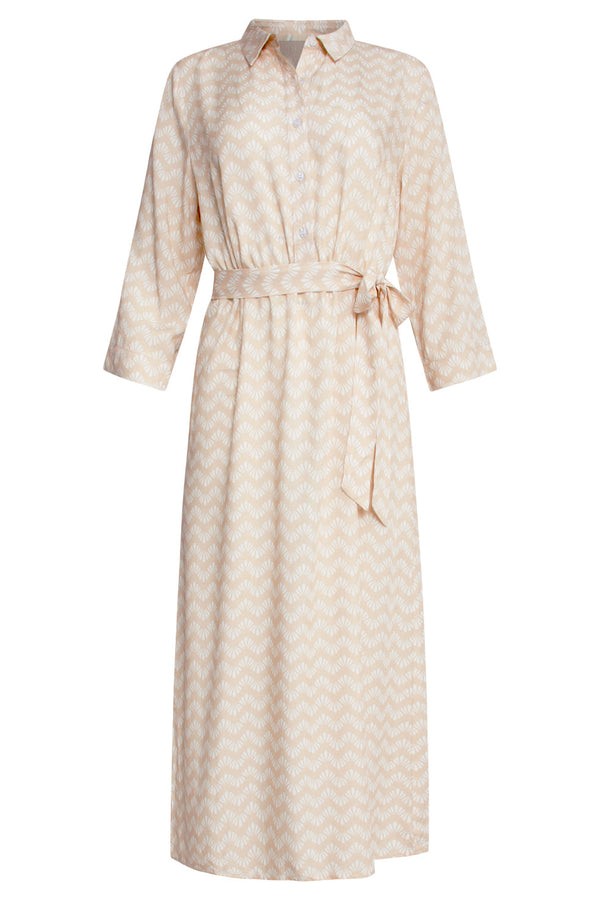 Smashed Lemon 25065 Midi Jurk Met Schelpenprint | Sand-White
