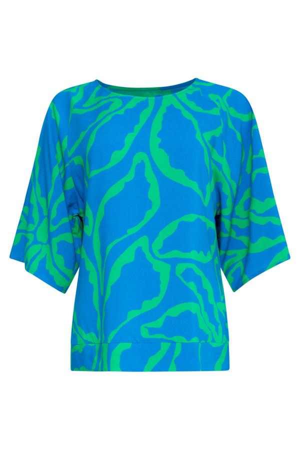 Smashed Lemon 25067 Top Met Grafische Bloemenprint | Cobalt-Green